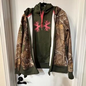 Under Armour Olive and Pink Logo Hoodie camouflage hunting 2 pieces